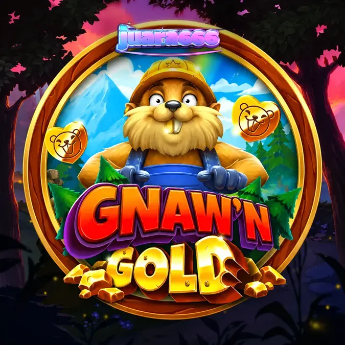 Tampilan antarmuka permainan slot Gnaw’n Gold dengan tema hutan dan simbol Golden Log.
